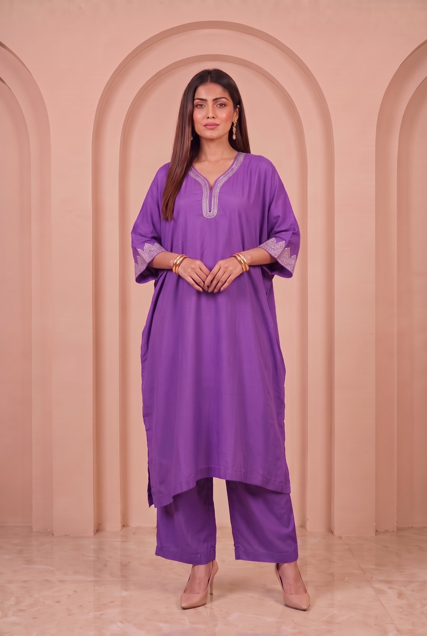 Lavender Purple Mul Kaftaan Set
