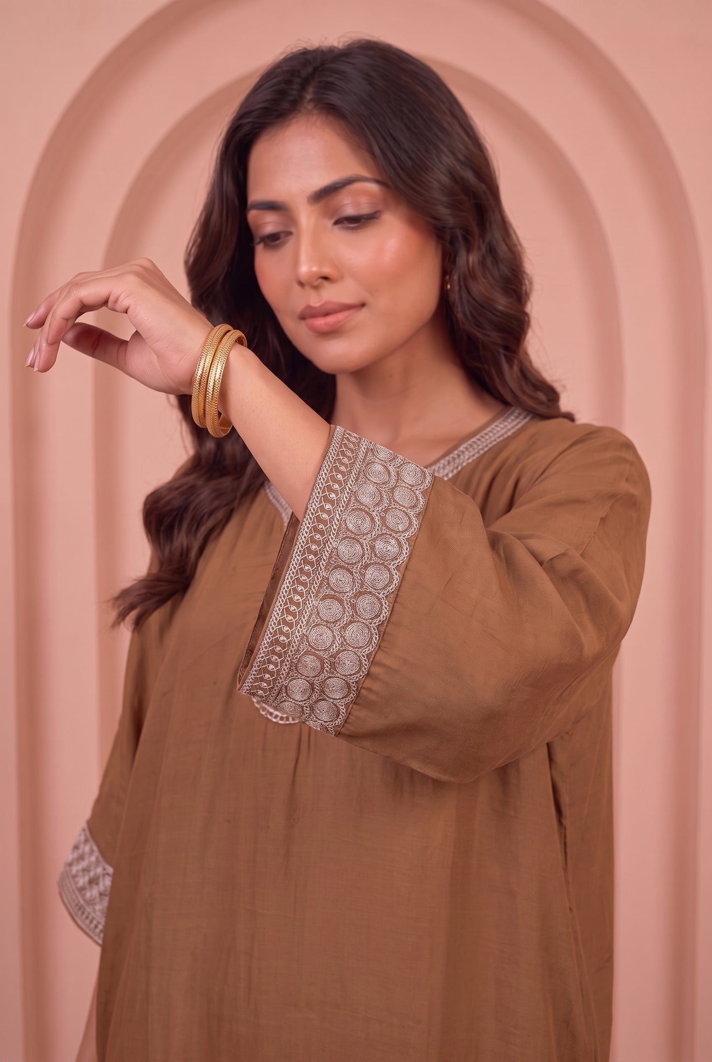 Mocha Brown Mul Kaftaan Set