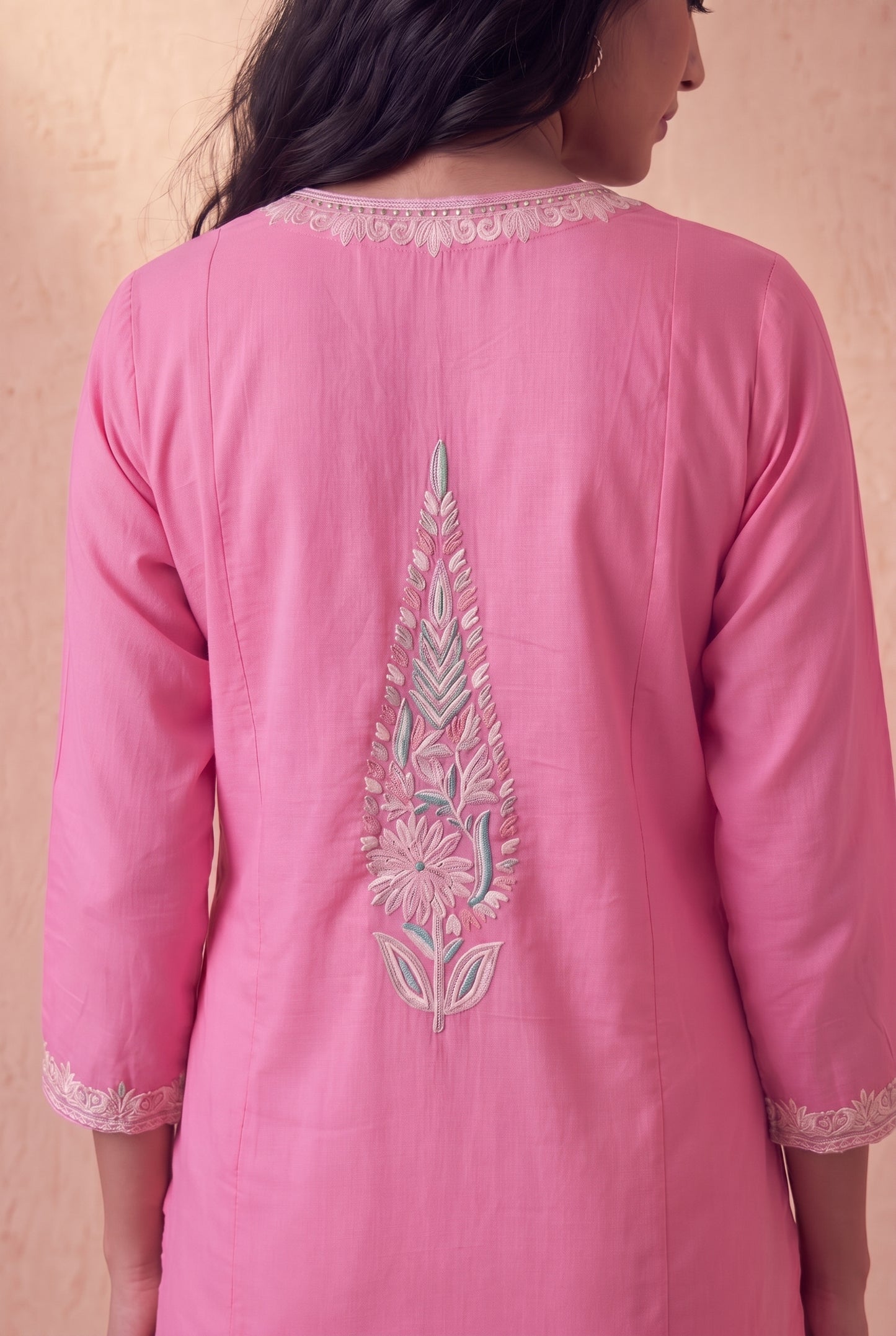Blush Pink a Line Kurta Set with Aari Embroidery