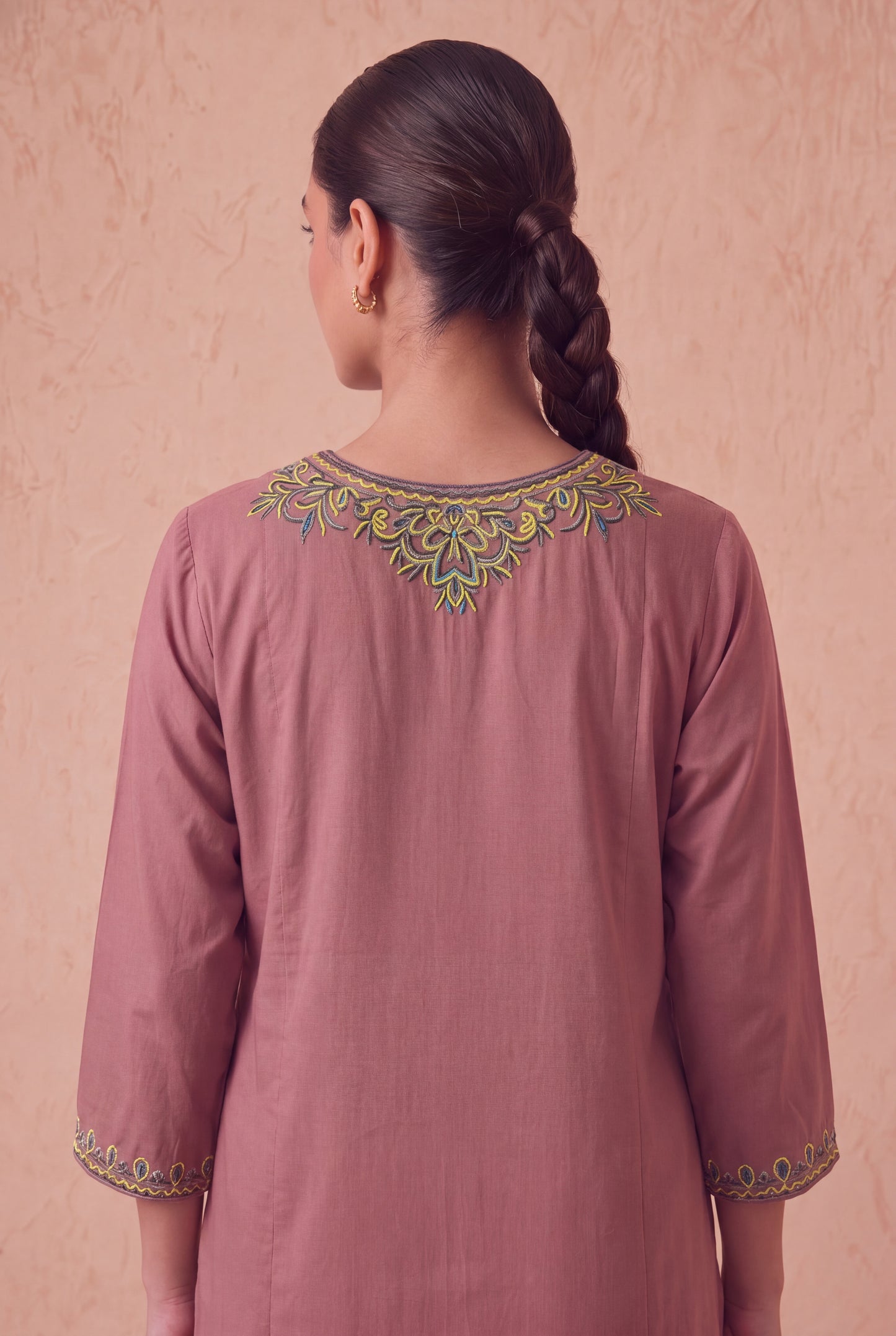 Vintage Rose A-Line Kurta Set with Aari Embroidery