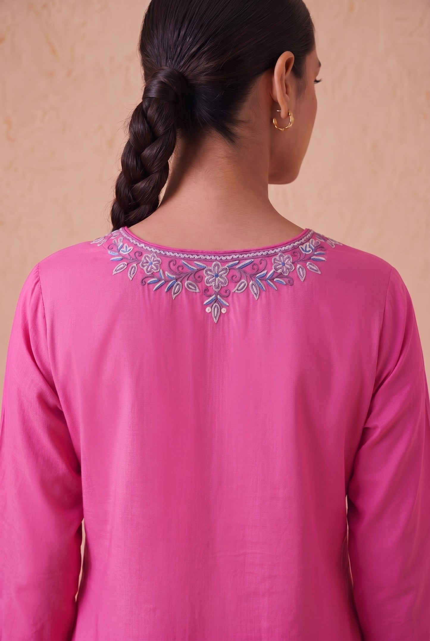 Candy Pink a Line Kurta Set with Aari Embroidery
