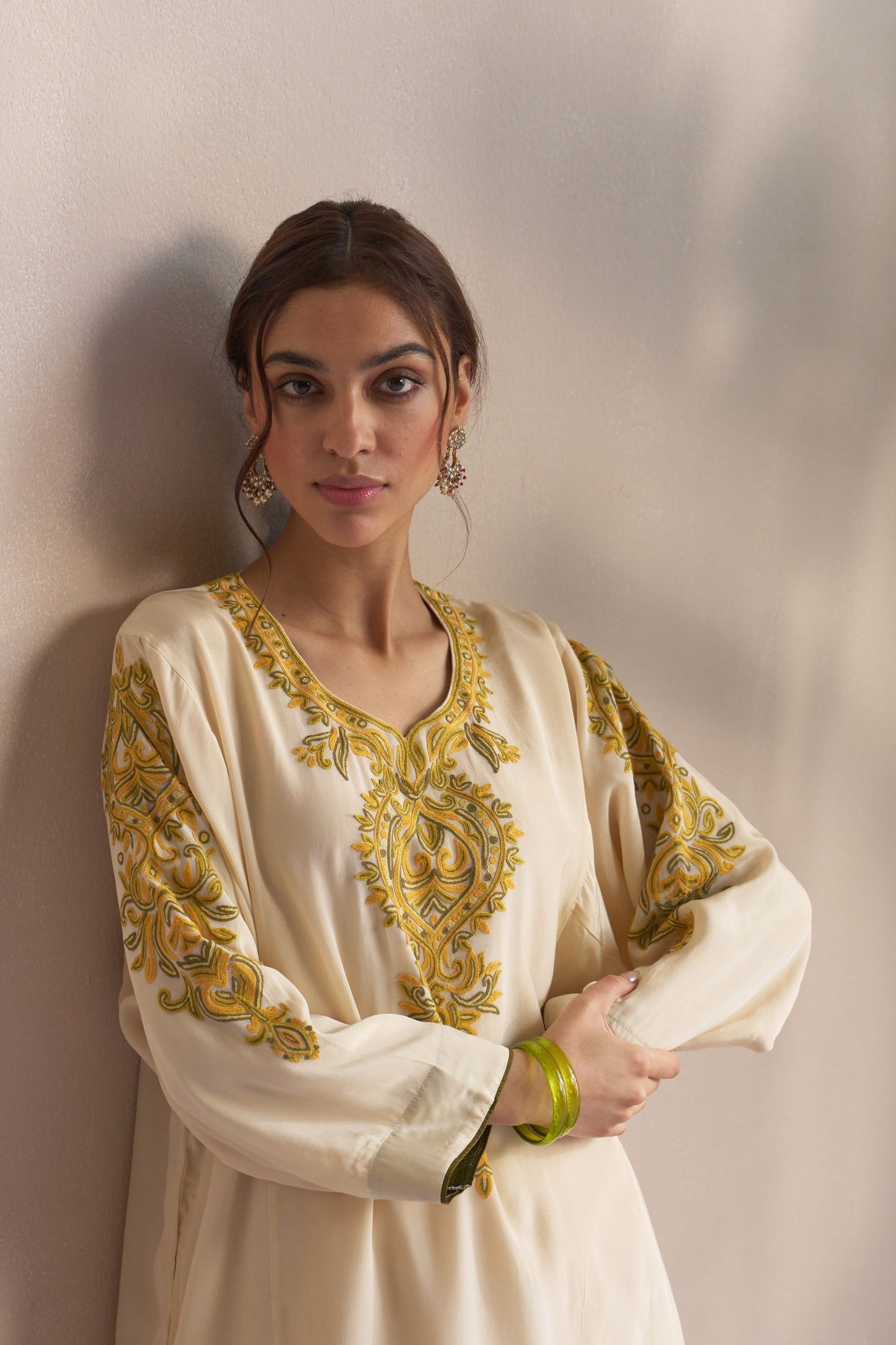 Dupion Kurta Set - Tilla/Cream