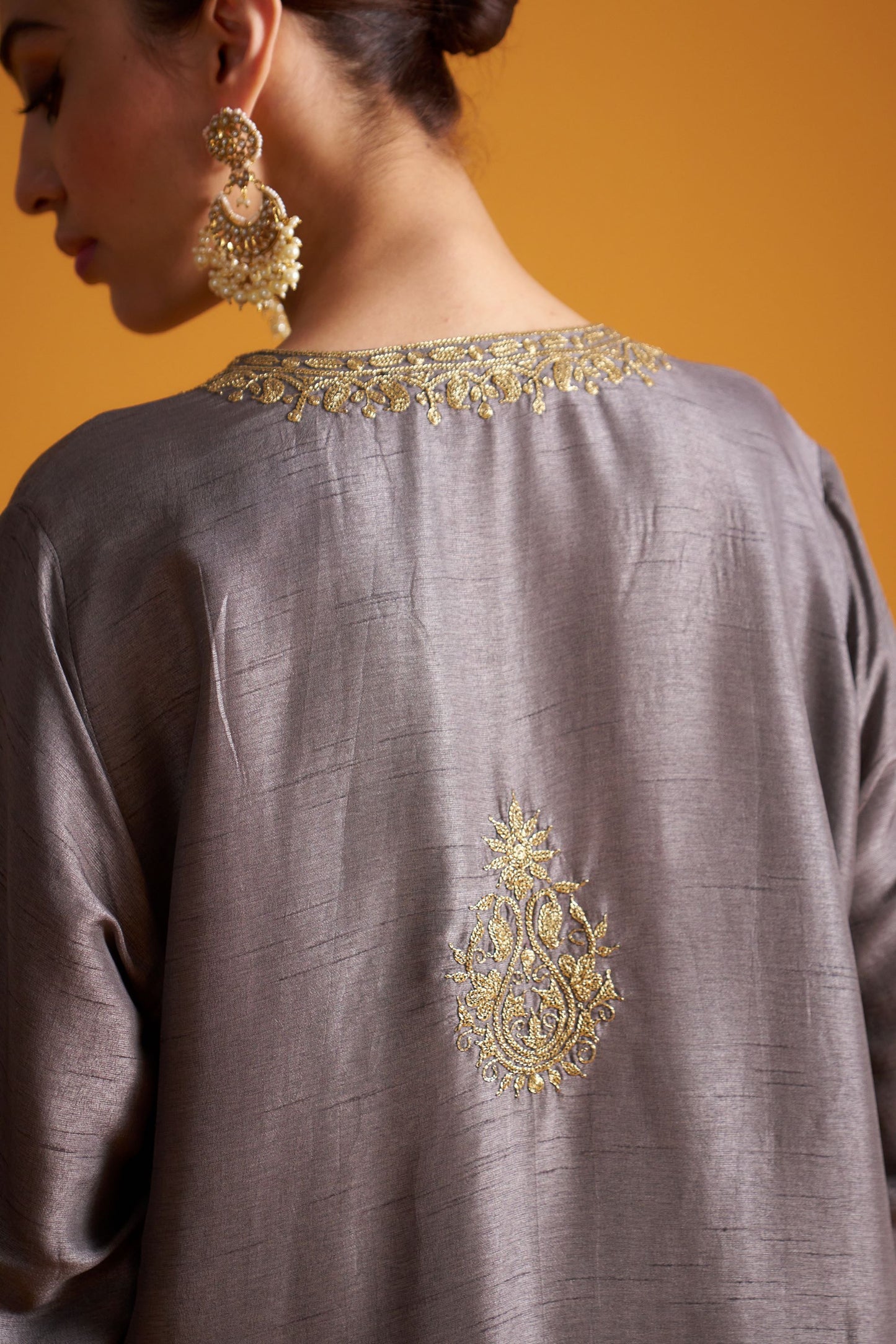 Dupion Kurta Set - Tilla/Steeple Gray