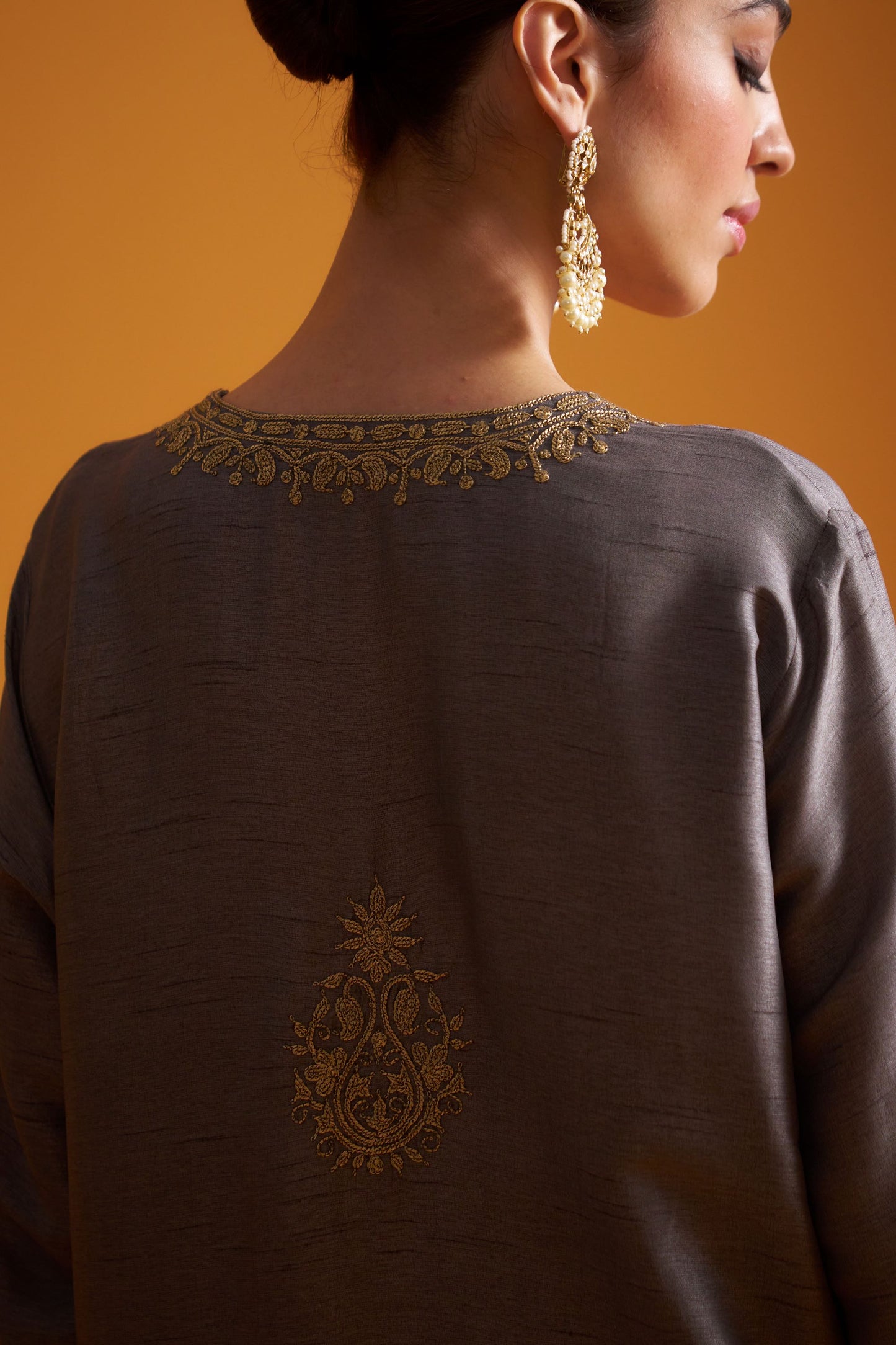 Dupion Kurta Set - Tilla/Steeple Gray
