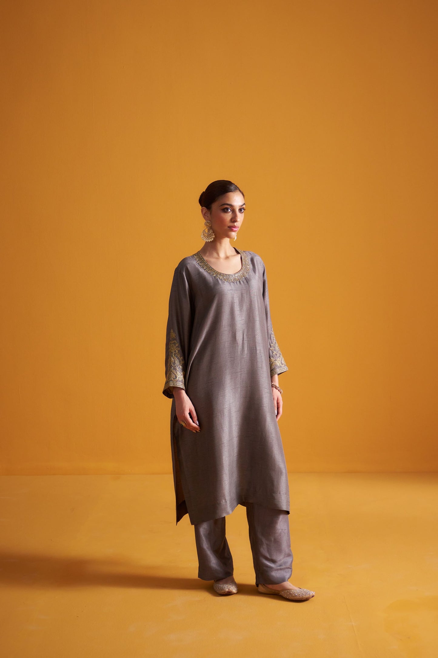 Dupion Kurta Set - Tilla/Steeple Gray