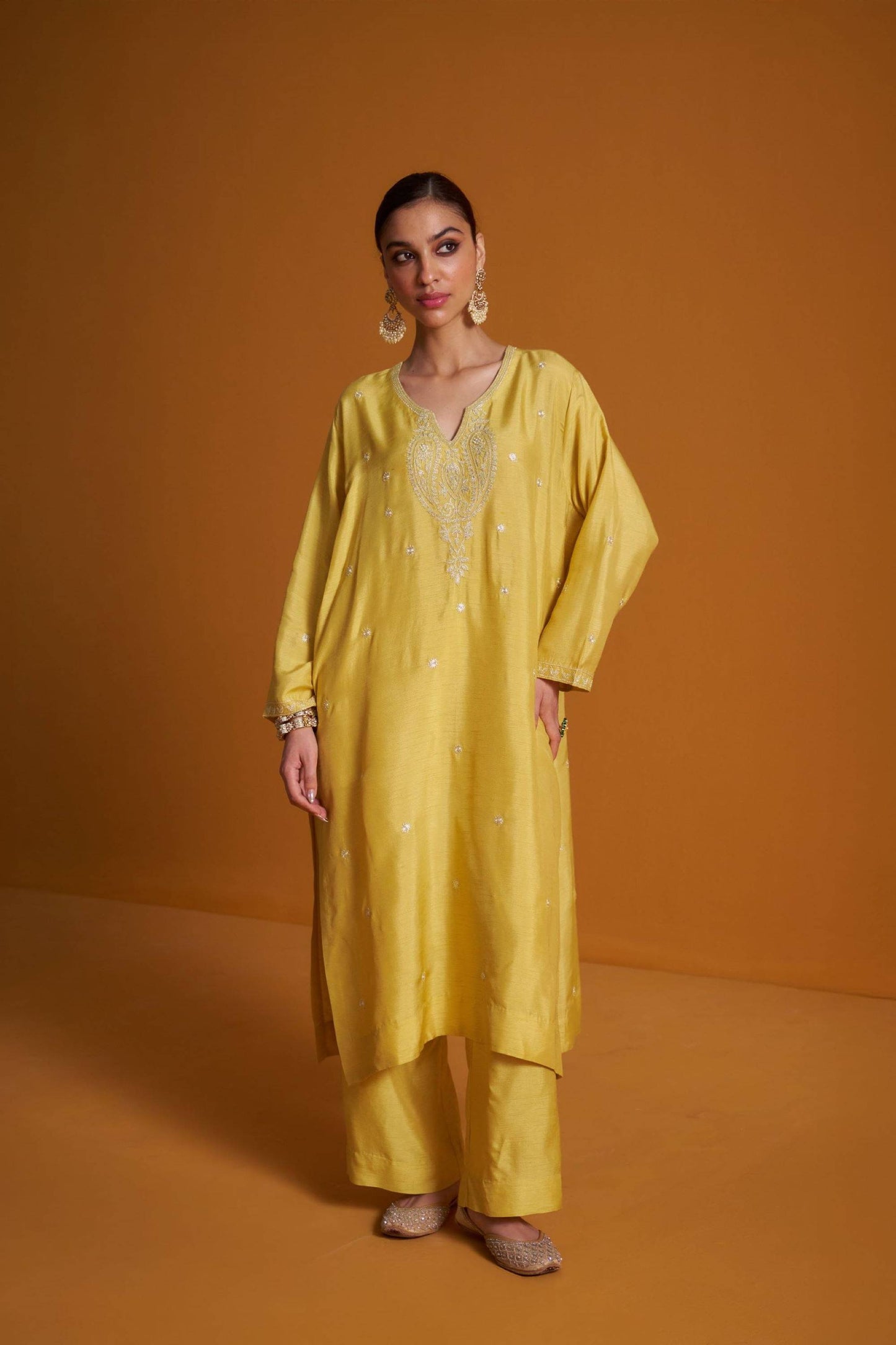 Dupion Kurta Set- Tilla/Dusky Citron