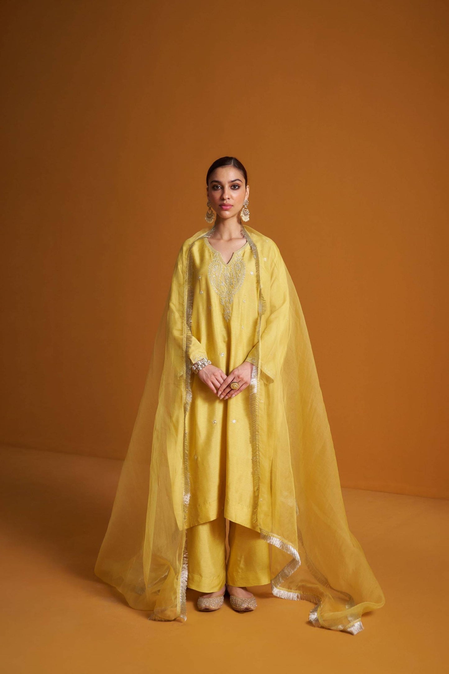 Dupion Kurta Set- Tilla/Dusky Citron