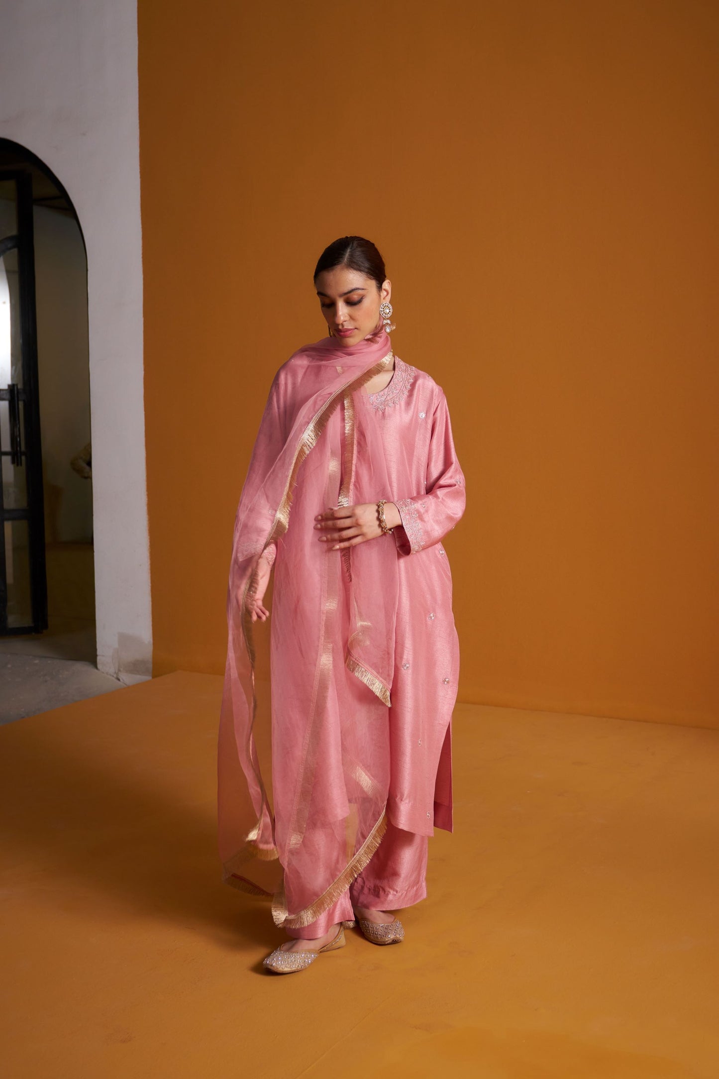 Dupion Kurta Set - Tilla/Blush