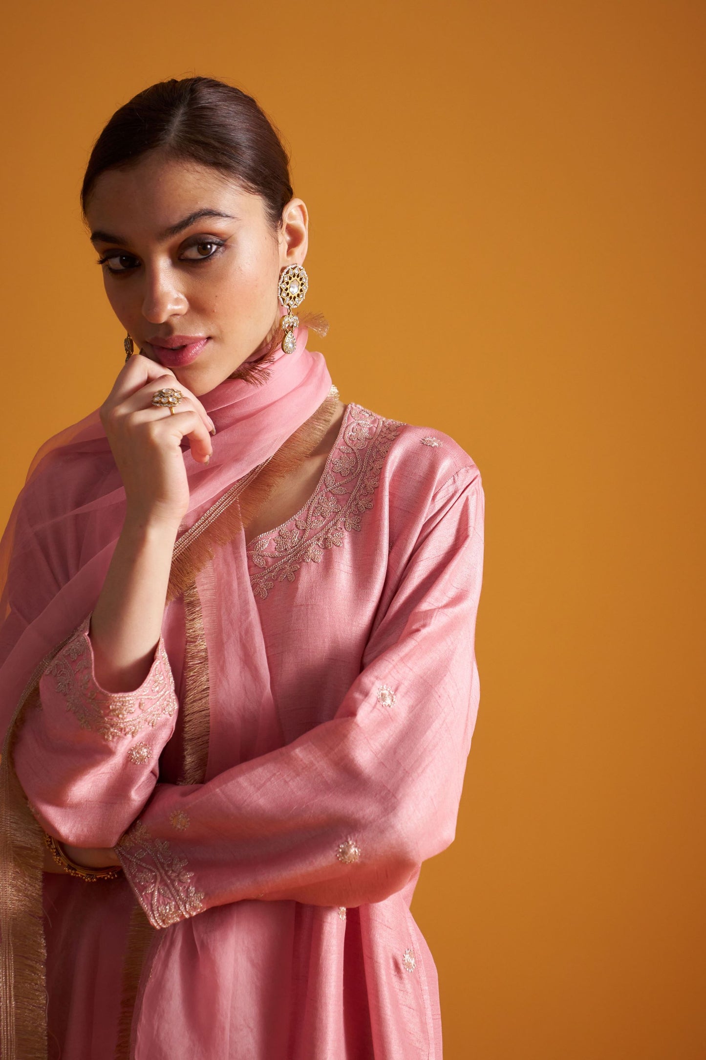 Dupion Kurta Set - Tilla/Blush