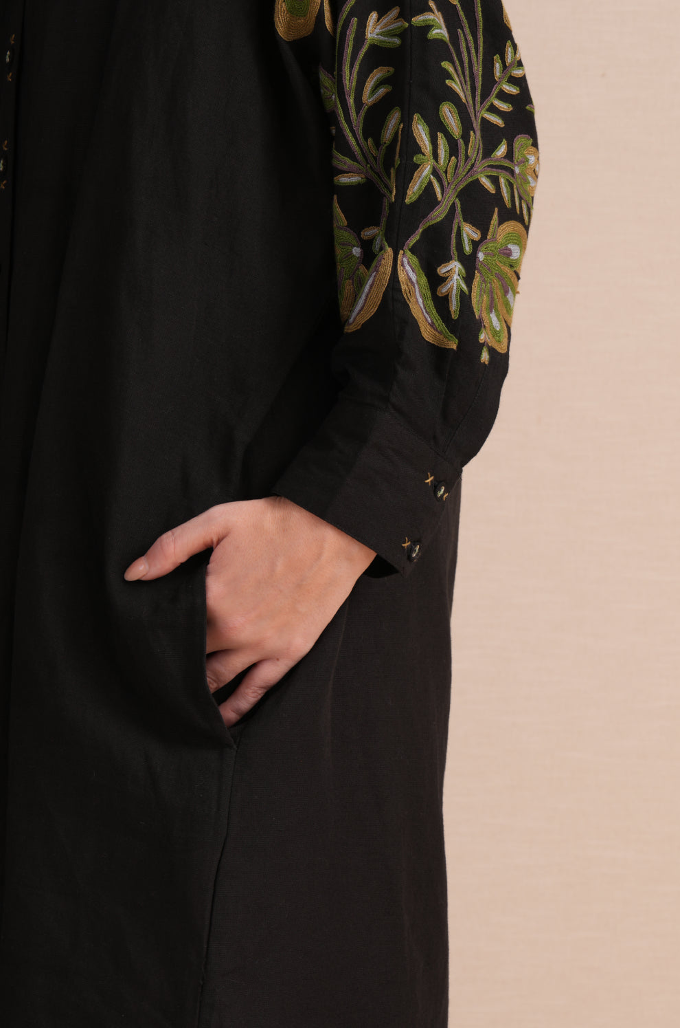 Linen Jet Black Kaftan Set