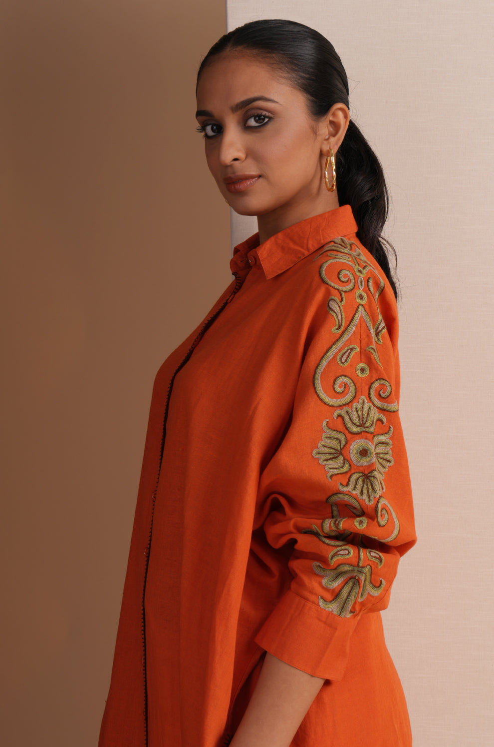 Linen Rust Kaftan Set