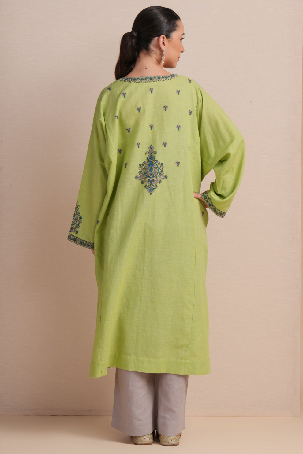 Linen Sap Green Pheran Set