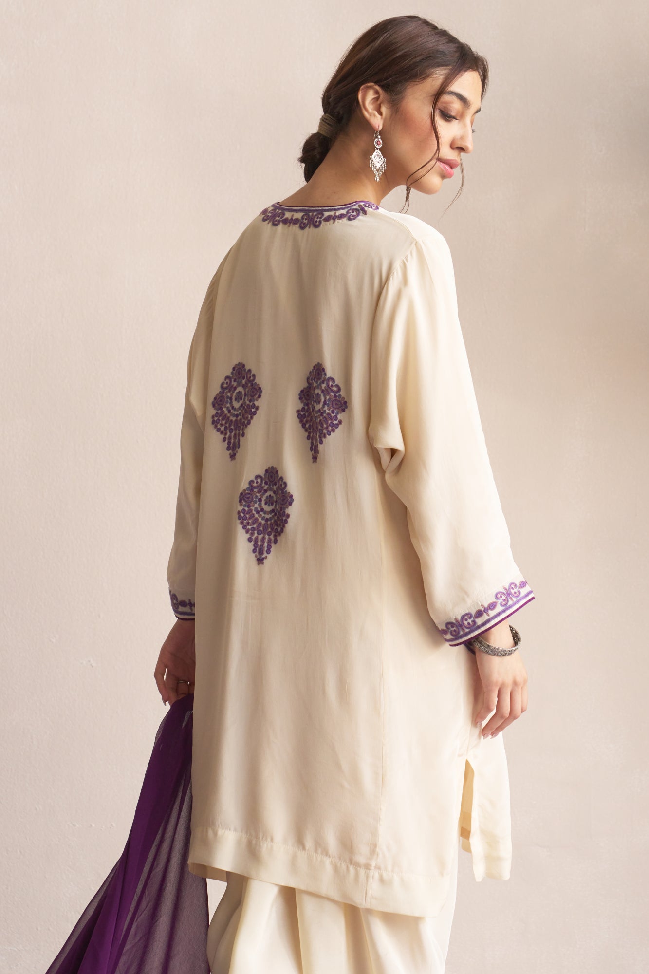 Aari Embroidered Ivory Set - PURPLE MAGIC