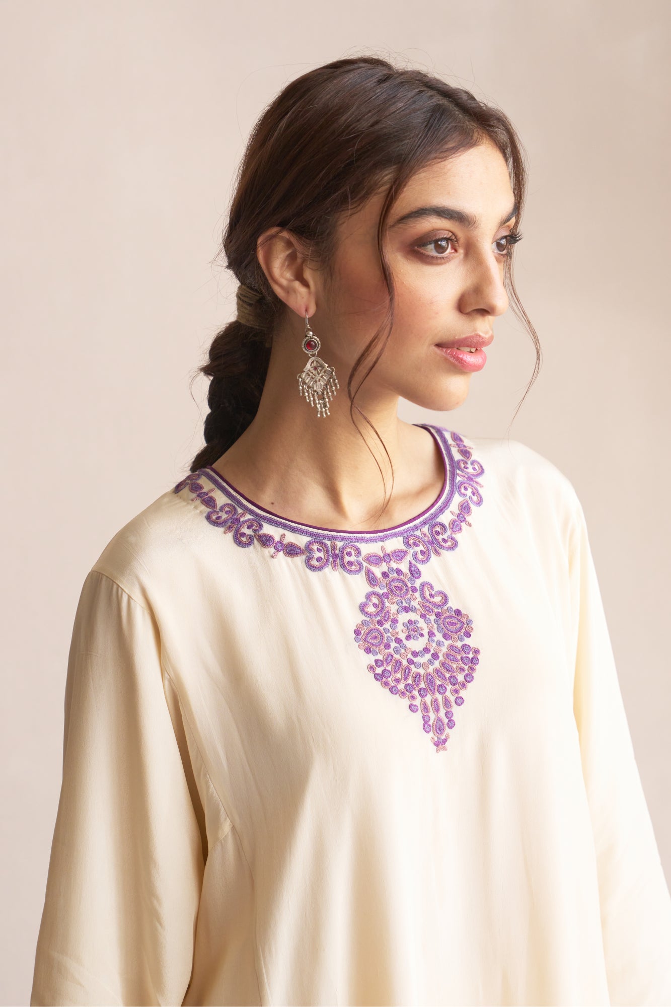 Aari Embroidered Ivory Set - PURPLE MAGIC