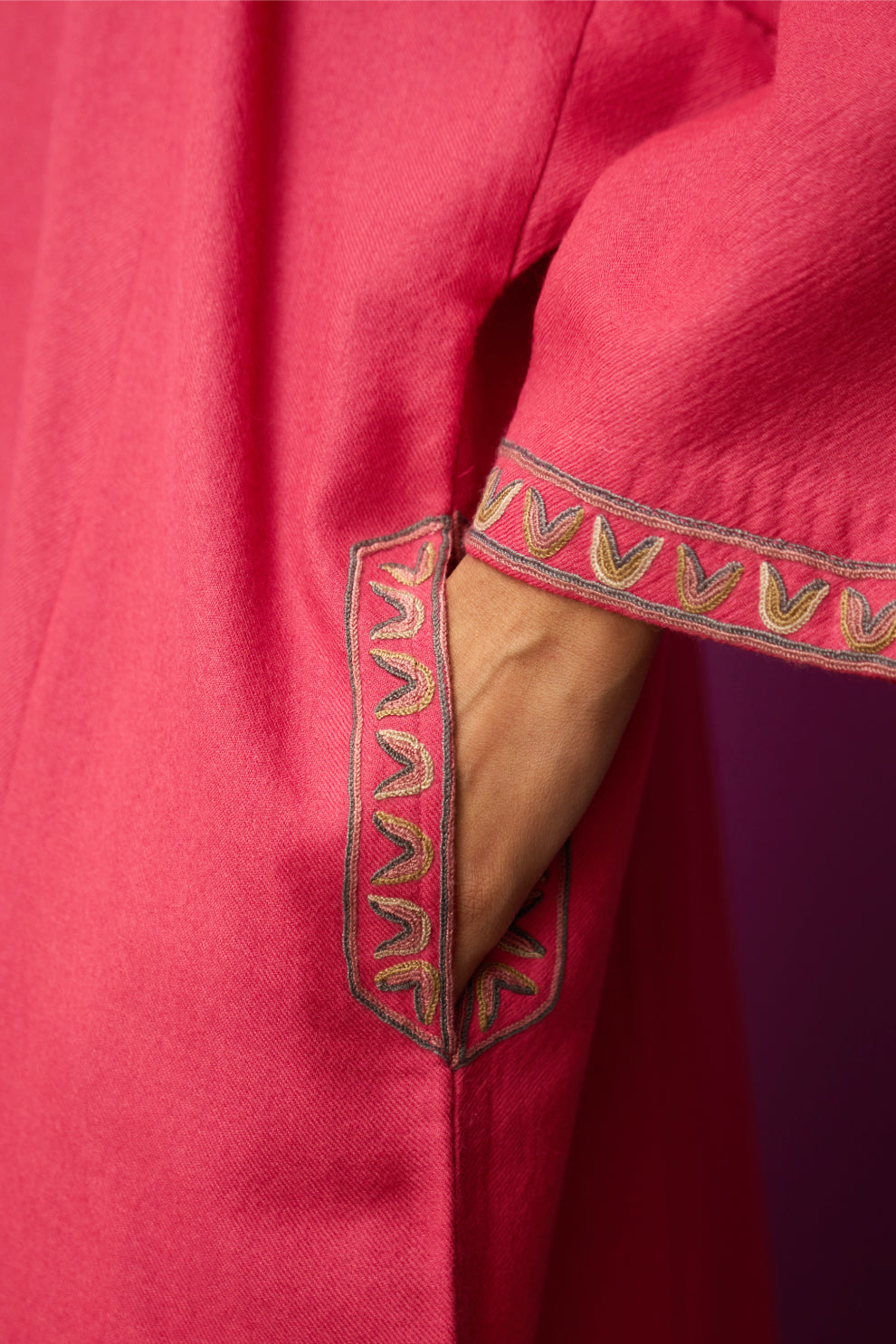 Woollen Pheran Set/Aari - Calypso Coral