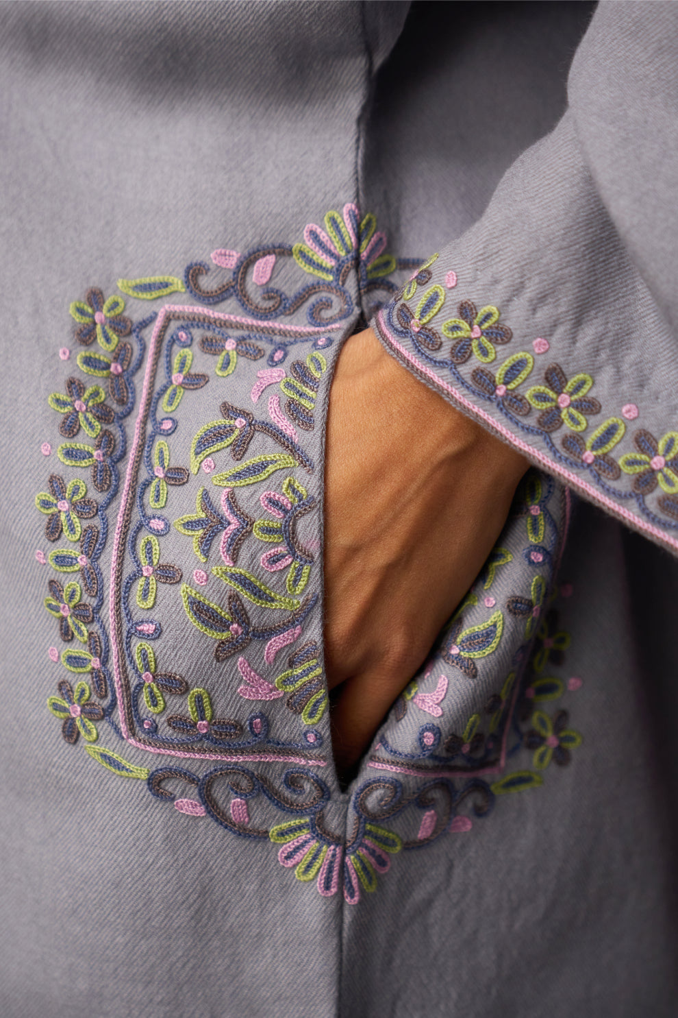 Woollen Pheran Set/Aari - Harbour Mist with Heavy Pockets