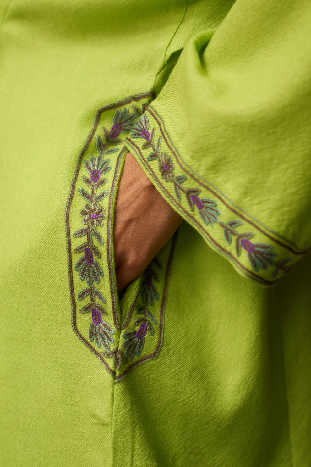 Woolen Lime Green Aari Pheran set