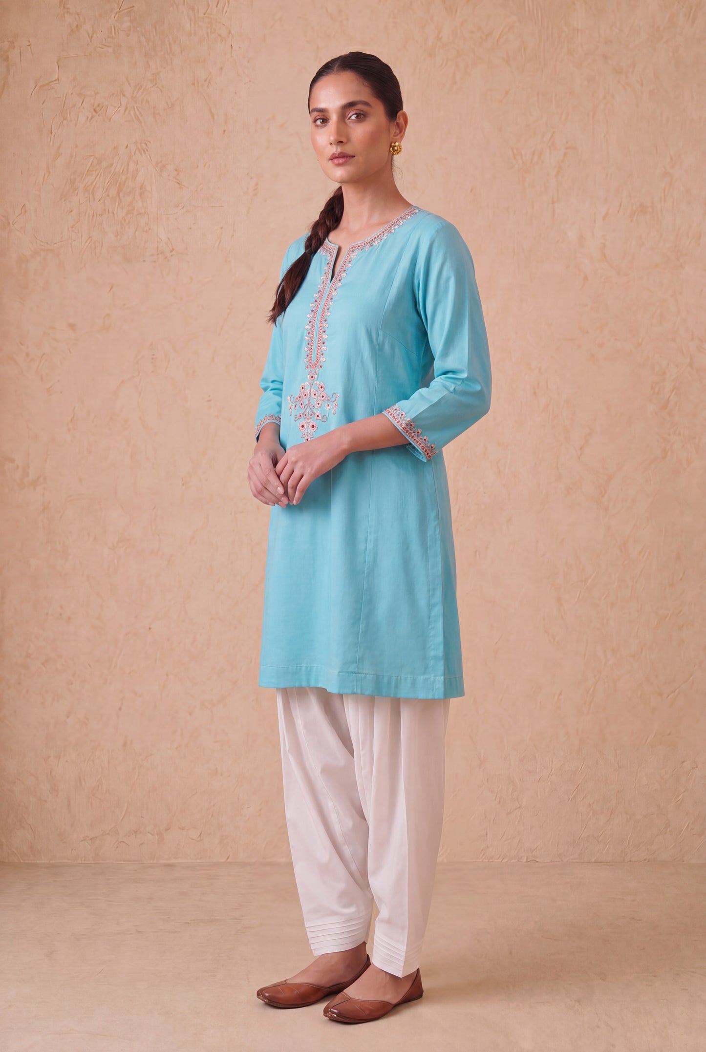 Blue Mist A Line Kurta Set With Aari Embroidery