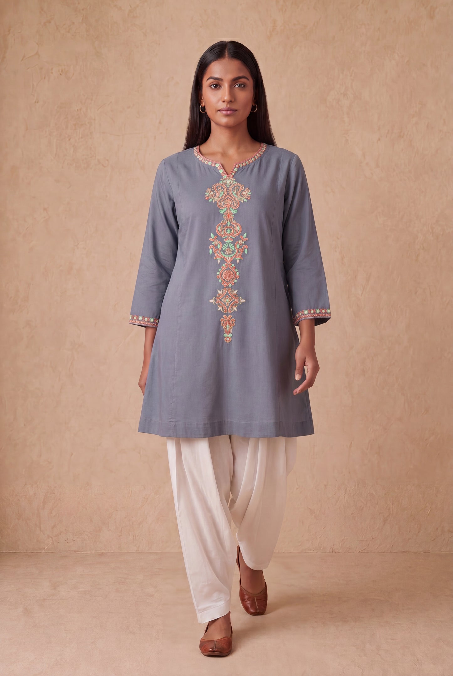 Moonstone Blue A Line Kurta Set With Aari Embroidery