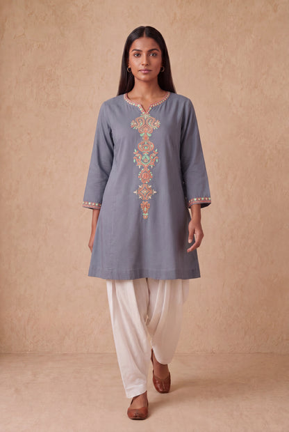 Moonstone Blue A Line Kurta Set With Aari Embroidery
