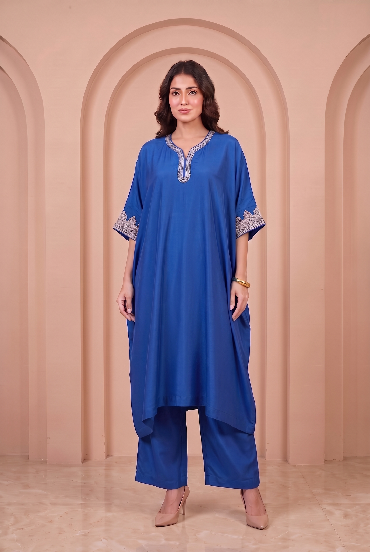Sapphire Blue Mul Kaftaan Set