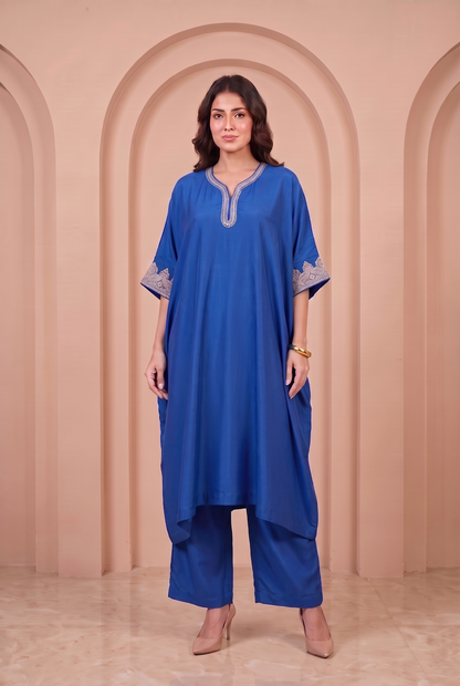 Sapphire Blue Mul Kaftaan Set
