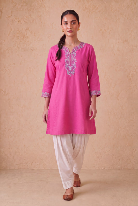 Candy Pink A Line Kurta Set With Aari Embroidery