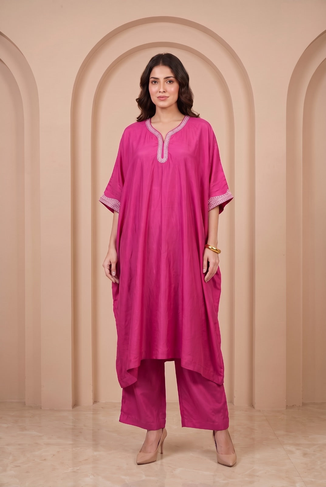 Fuchsia Bloom Mul Kaftaan Set