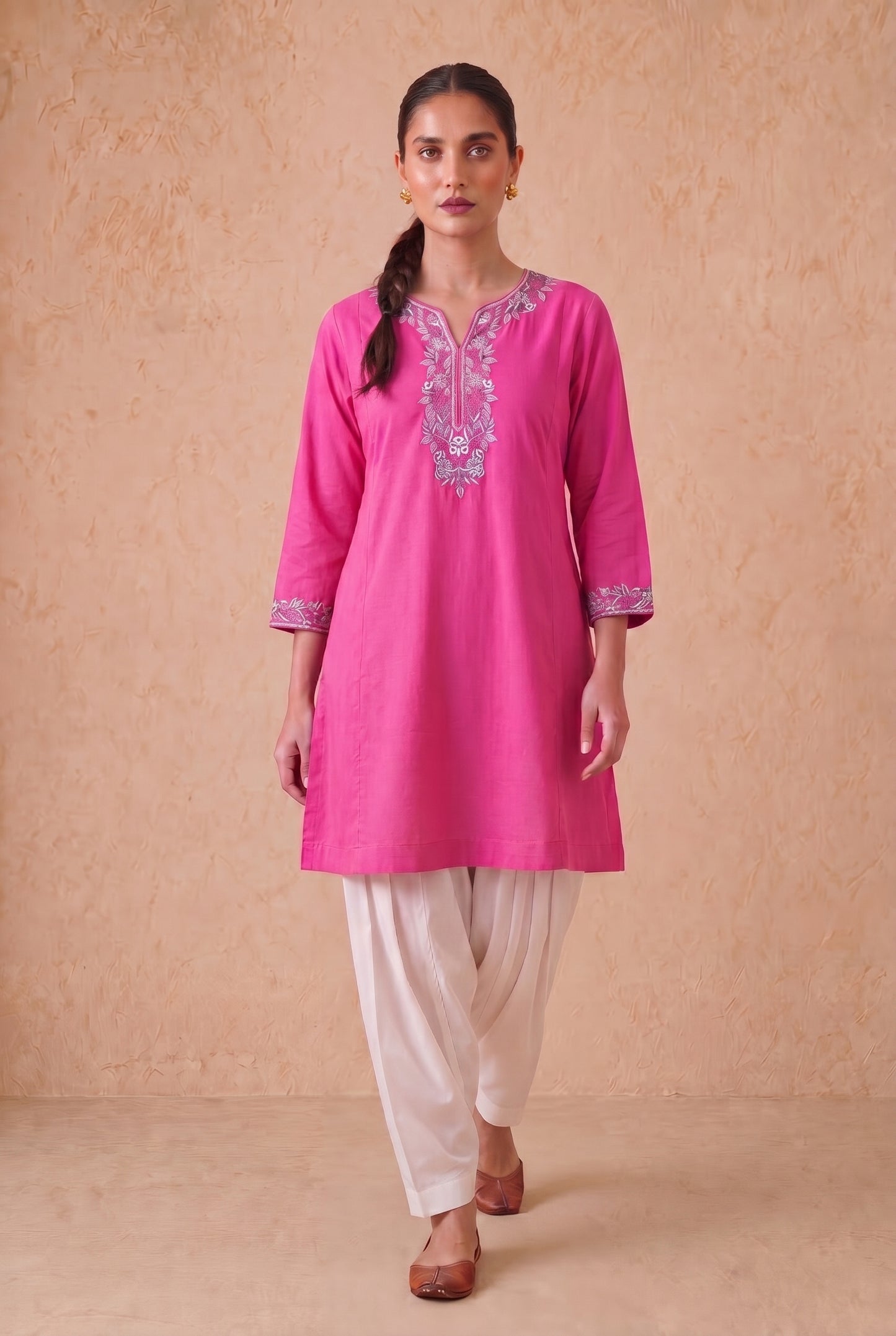 Candy Pink a Line Kurta Set with Aari Embroidery