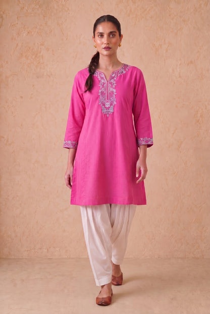 Candy Pink a Line Kurta Set with Aari Embroidery