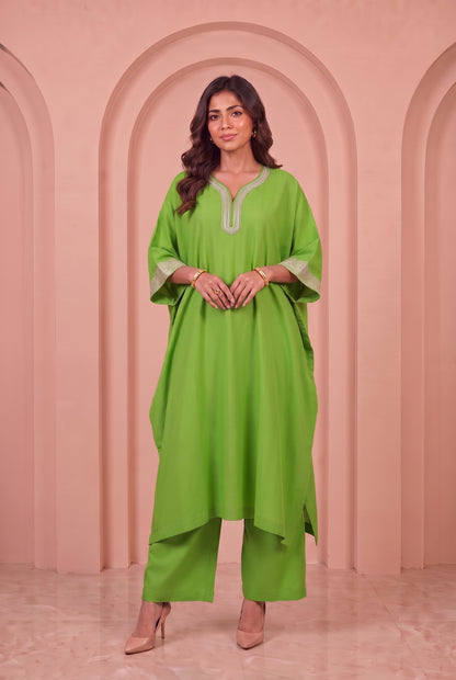 Lime Green Mul Kaftaan Set