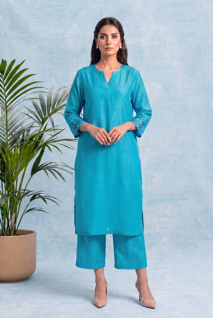 Aqua Mist Pheran Set with Aari Embroidery