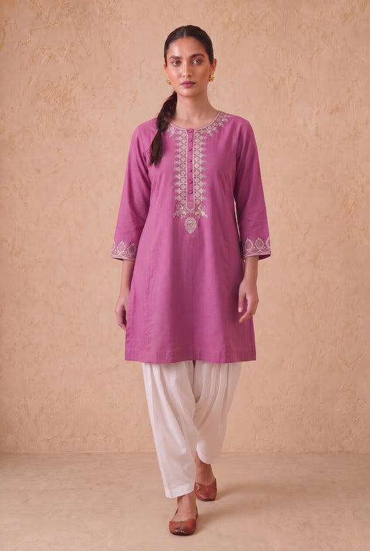 Rosewood Orchid A Line Kurta Set With Aari Embroidery