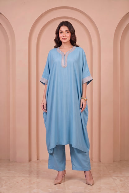 Sky Blue Mul Kaftaan Set