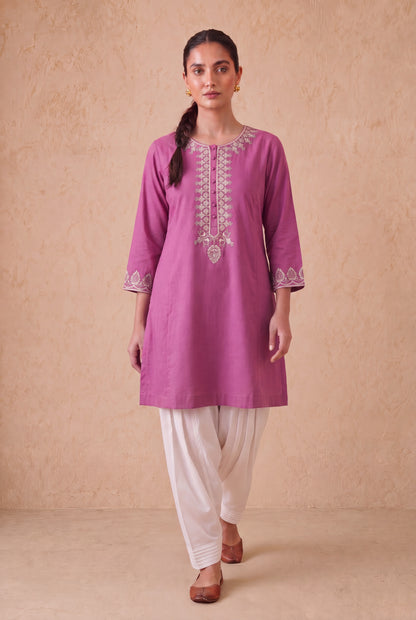 Rosewood Orchid A Line Kurta Set With Aari Embroidery