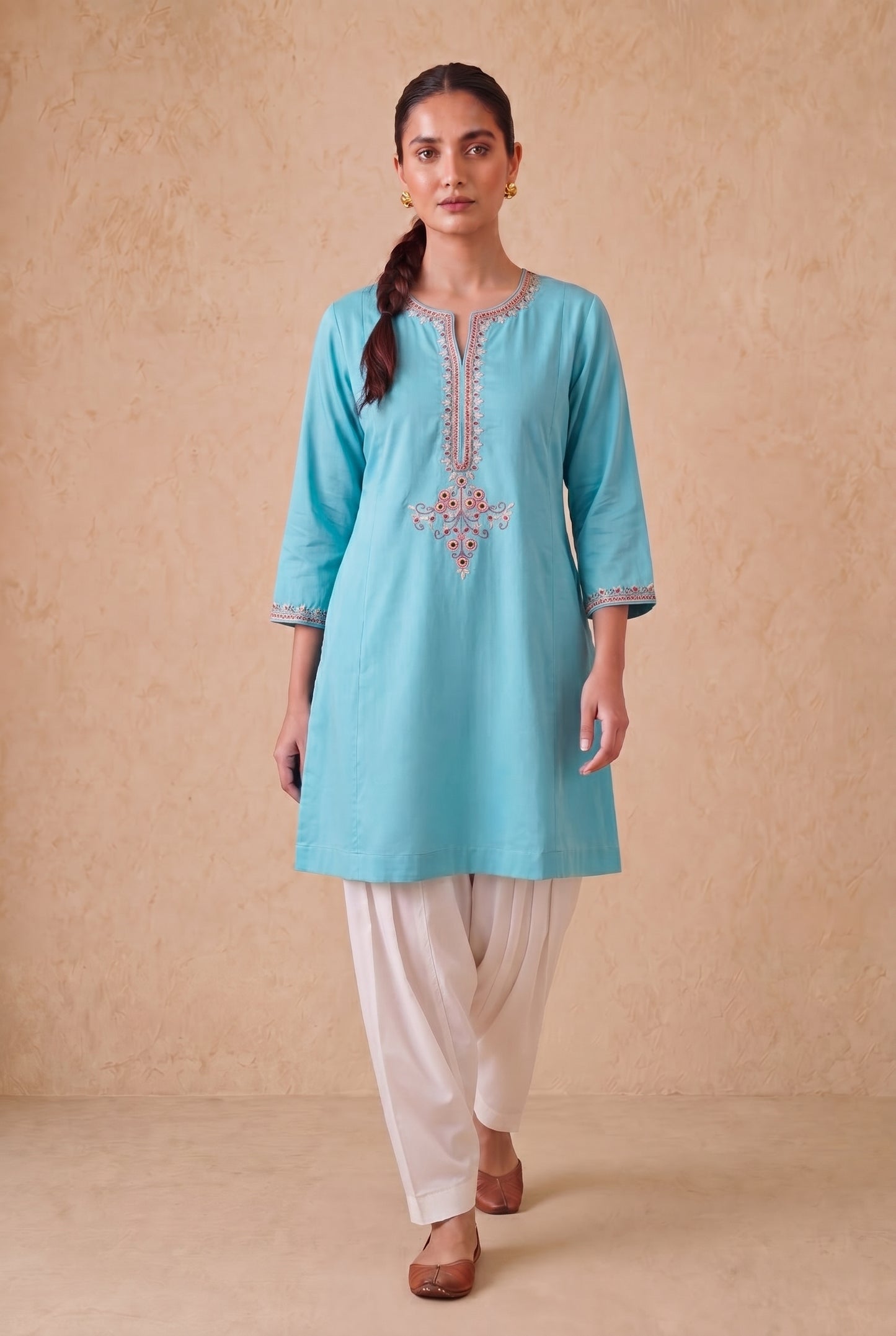 Blue Mist a Line Kurta Set with Aari Embroidery