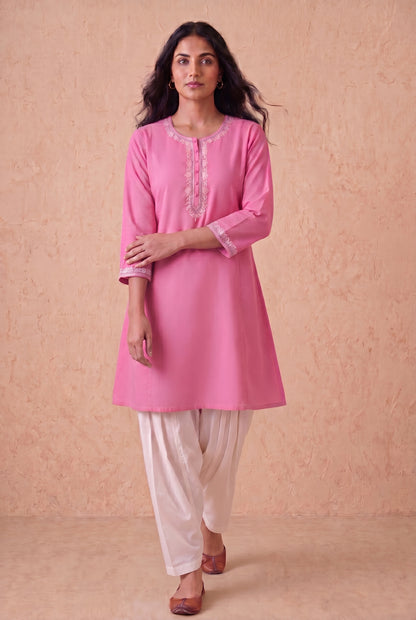 Blush Pink a Line Kurta Set with Aari Embroidery