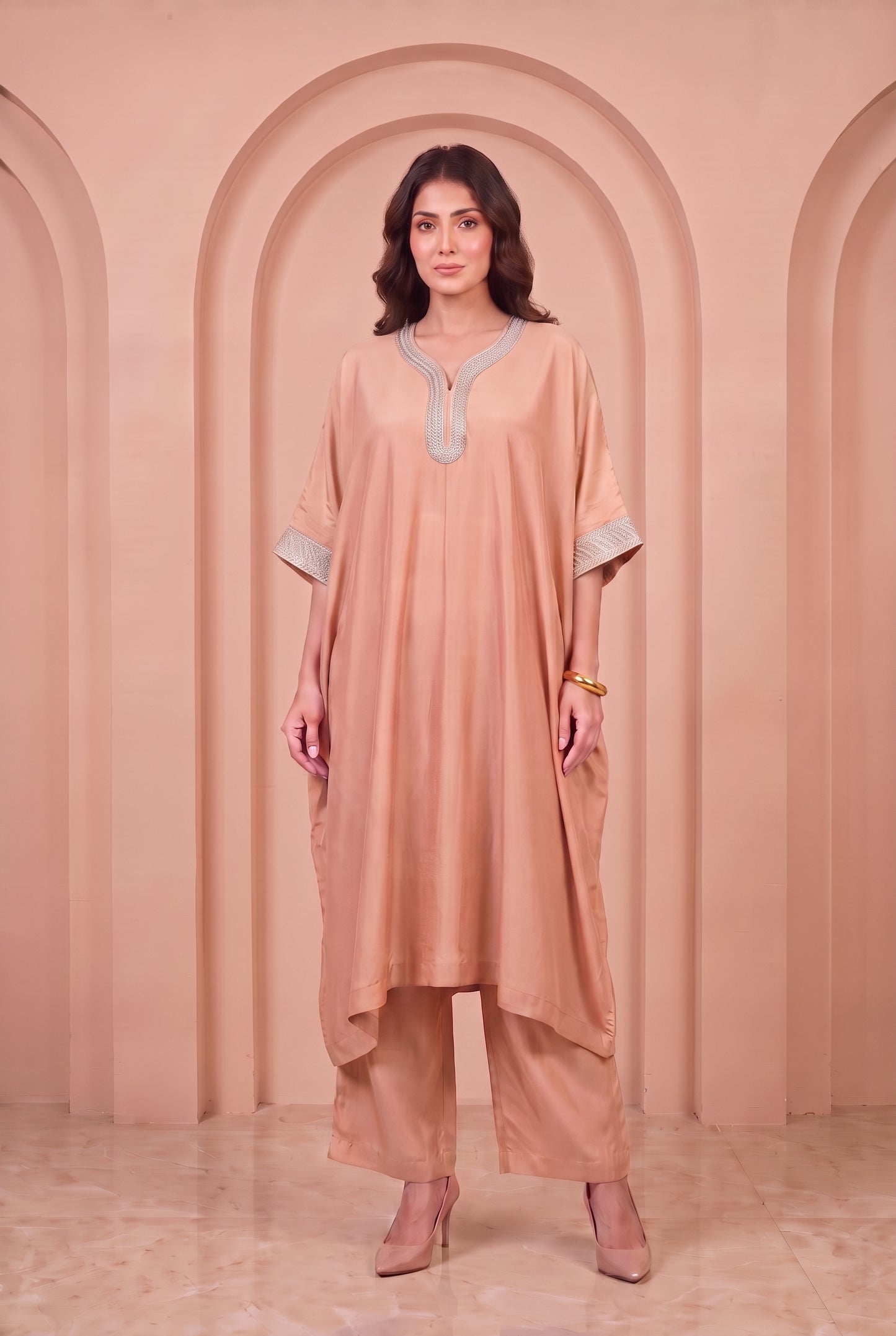 Peach Dawn Mul Kaftaan Set