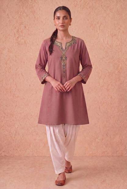 Vintage Rose A-Line Kurta Set with Aari Embroidery