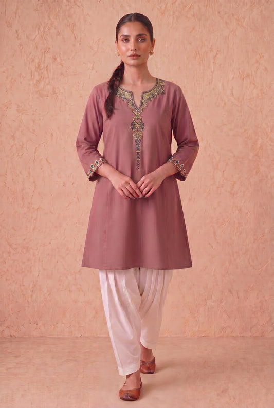 Vintage Rose A-Line Kurta Set With Aari Embroidery