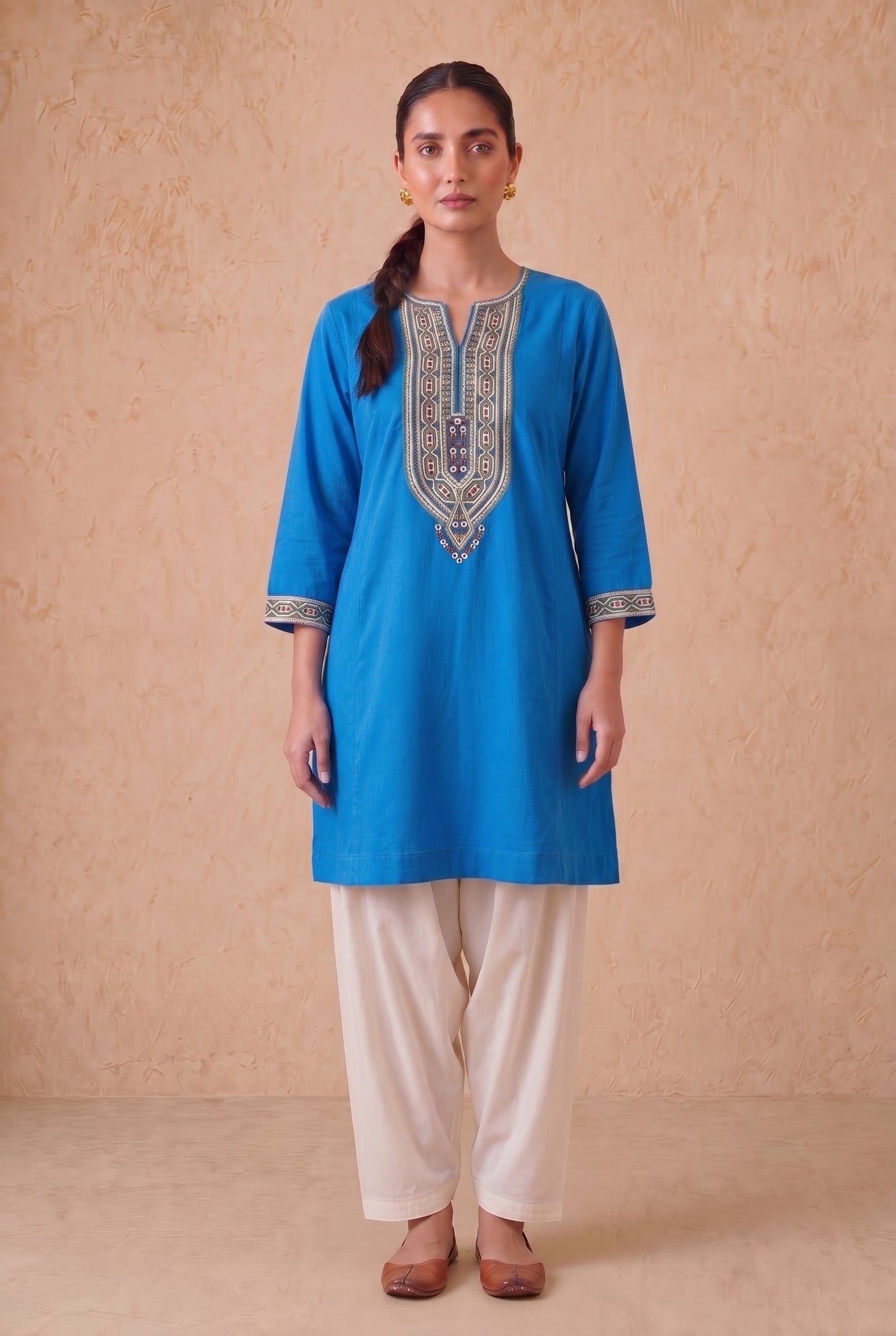 Azure Blue a Line Kurta Set with Aari Embroidery