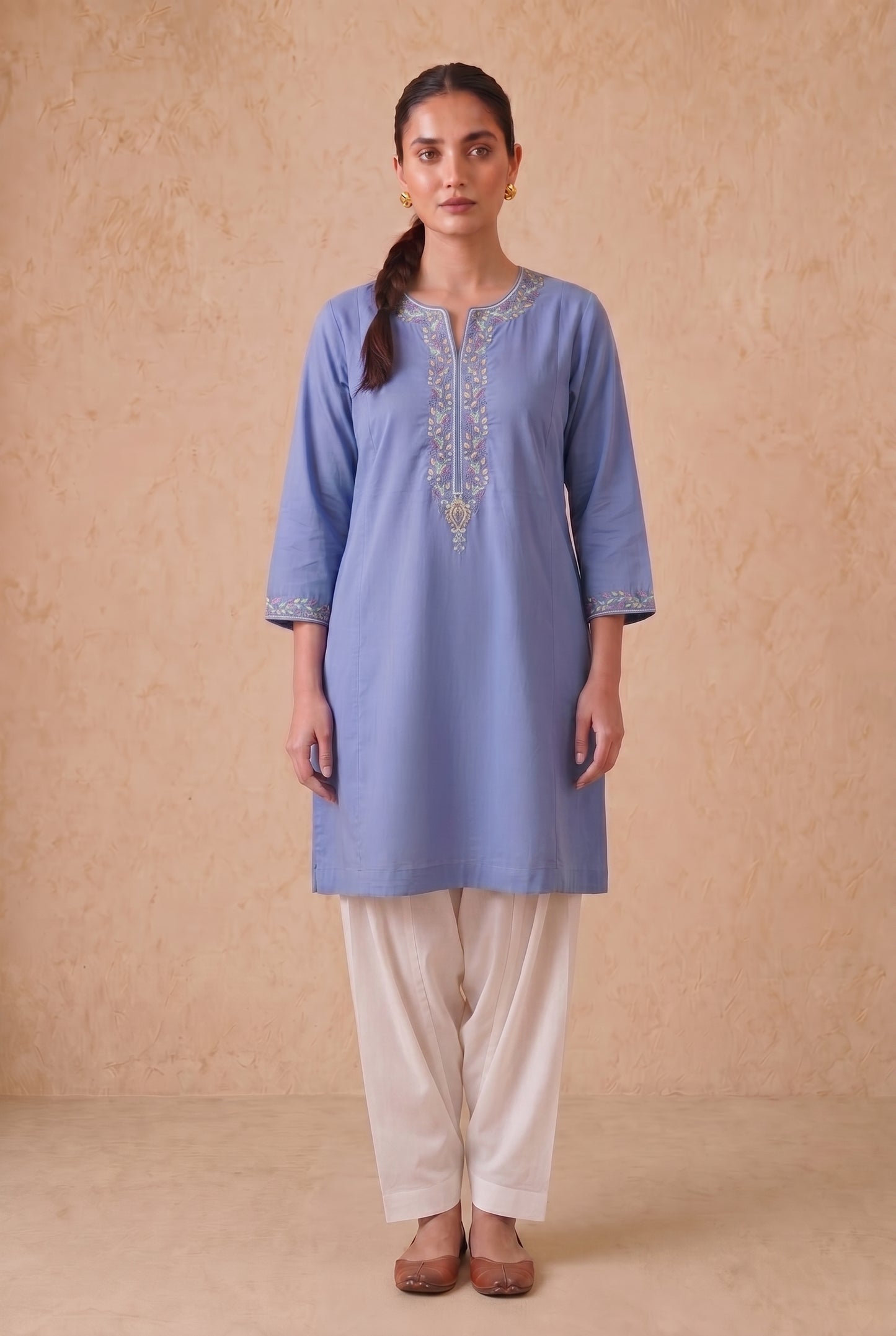 Misty Blue a Line Kurta Set with Aari Embroidery