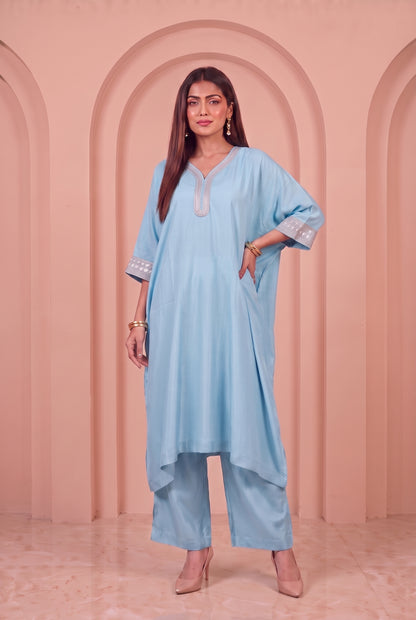 Powder Blue Mul Kaftaan Set