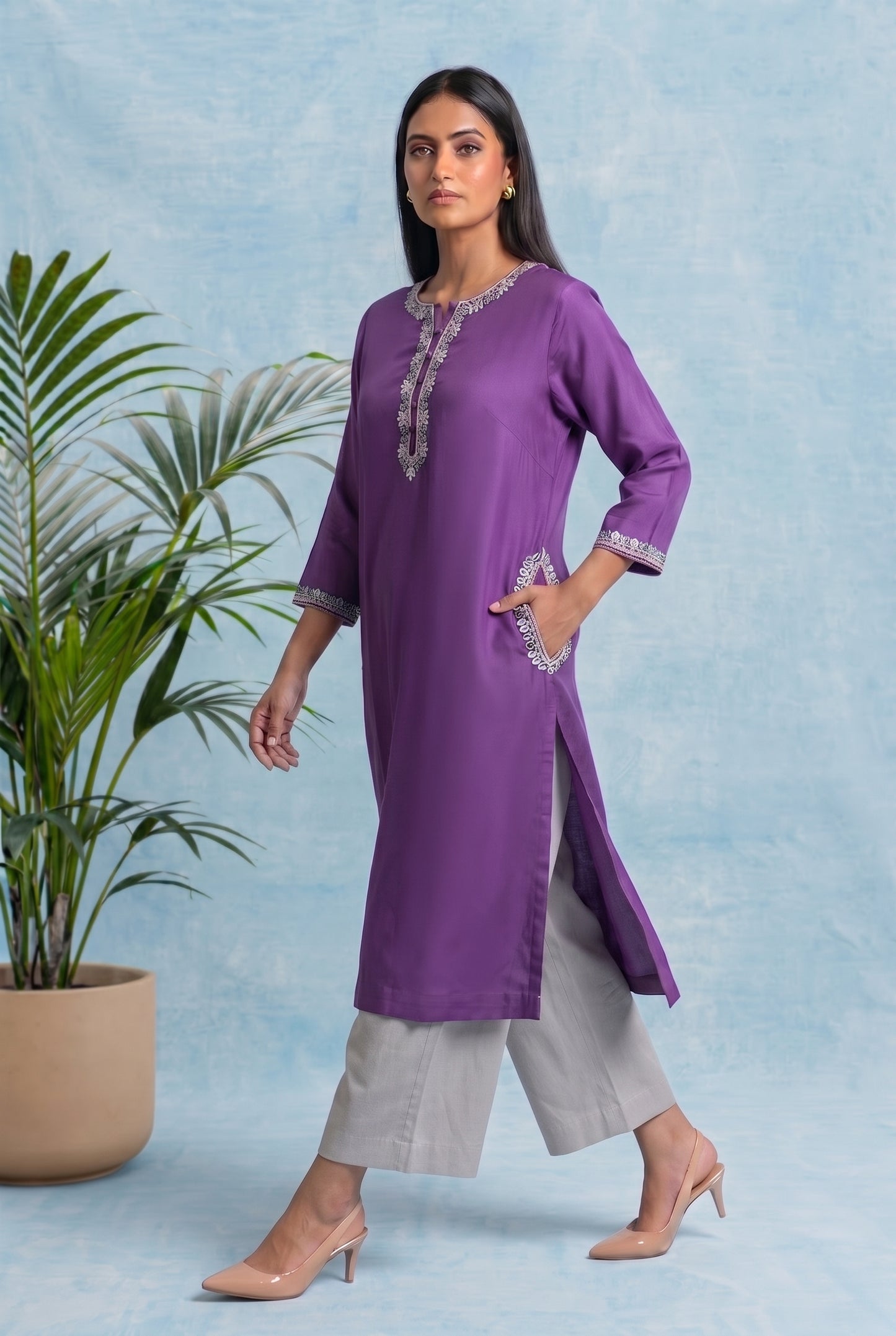 Orchid Veil Pheran Set with Aari Embroidery