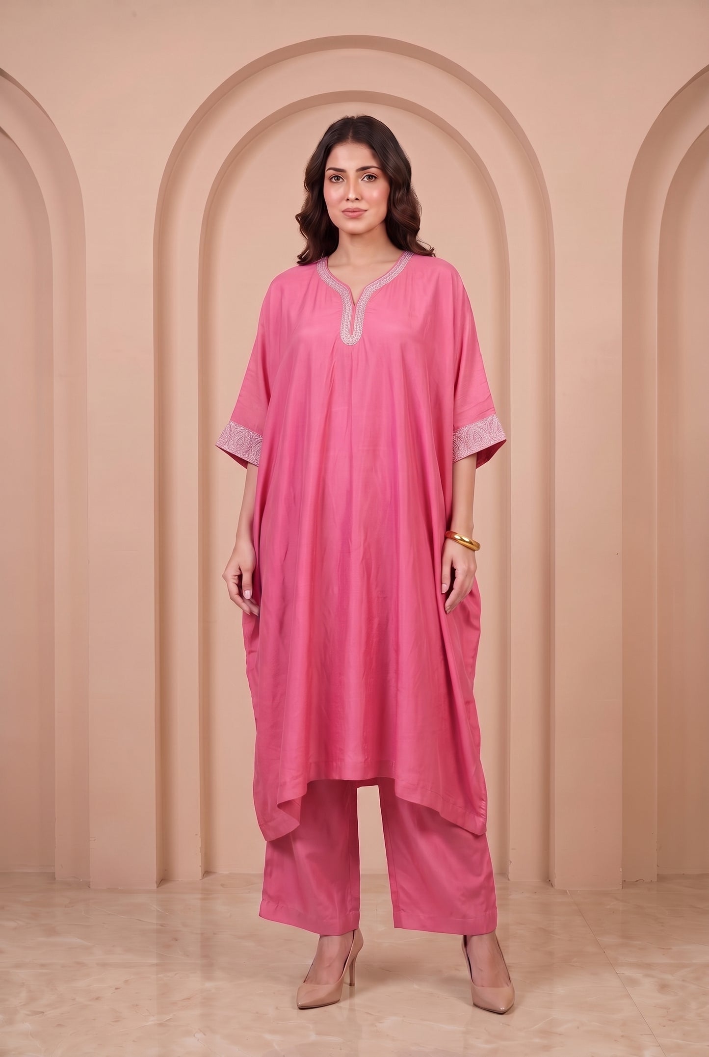 Rose Pink Mul Kaftaan Set