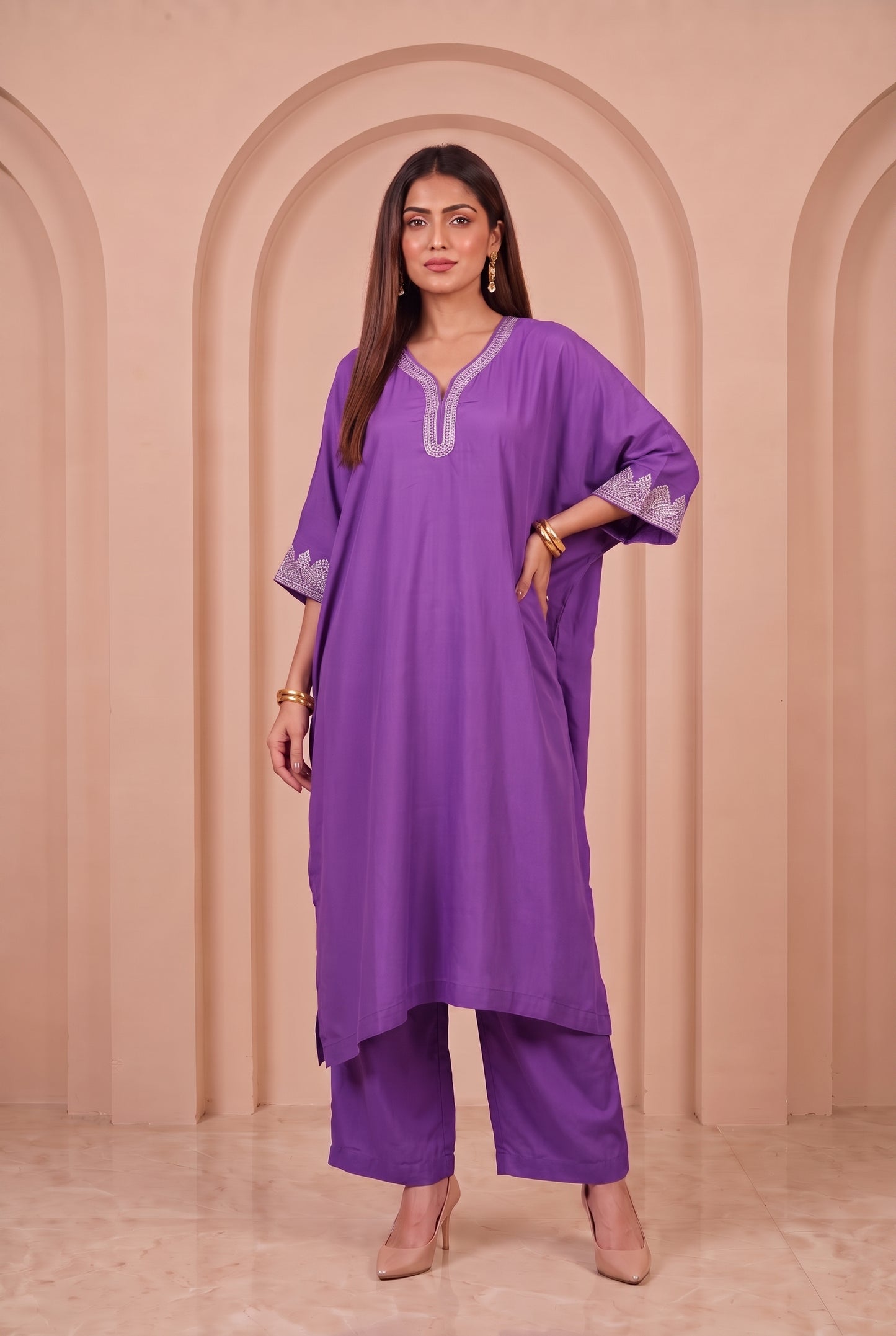 Lavender Purple Mul Kaftaan Set
