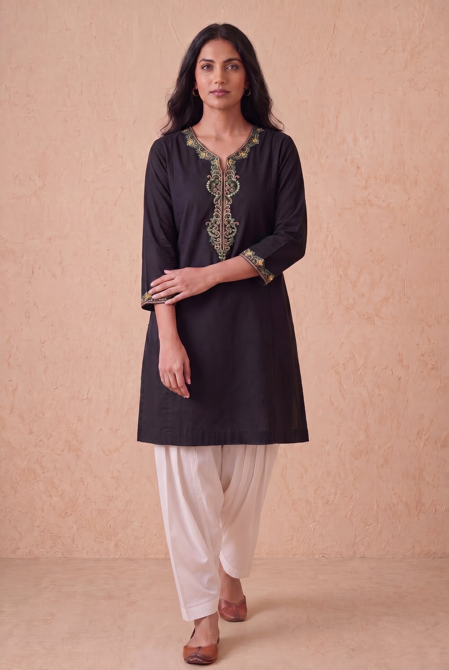Midnight Noir a Line Kurta Set with Aari Embroidery