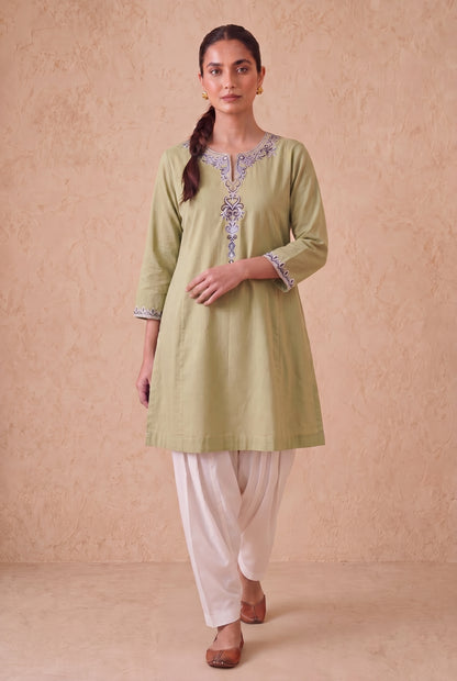 Saga Green a Line Kurta Set with Aari Embroidery