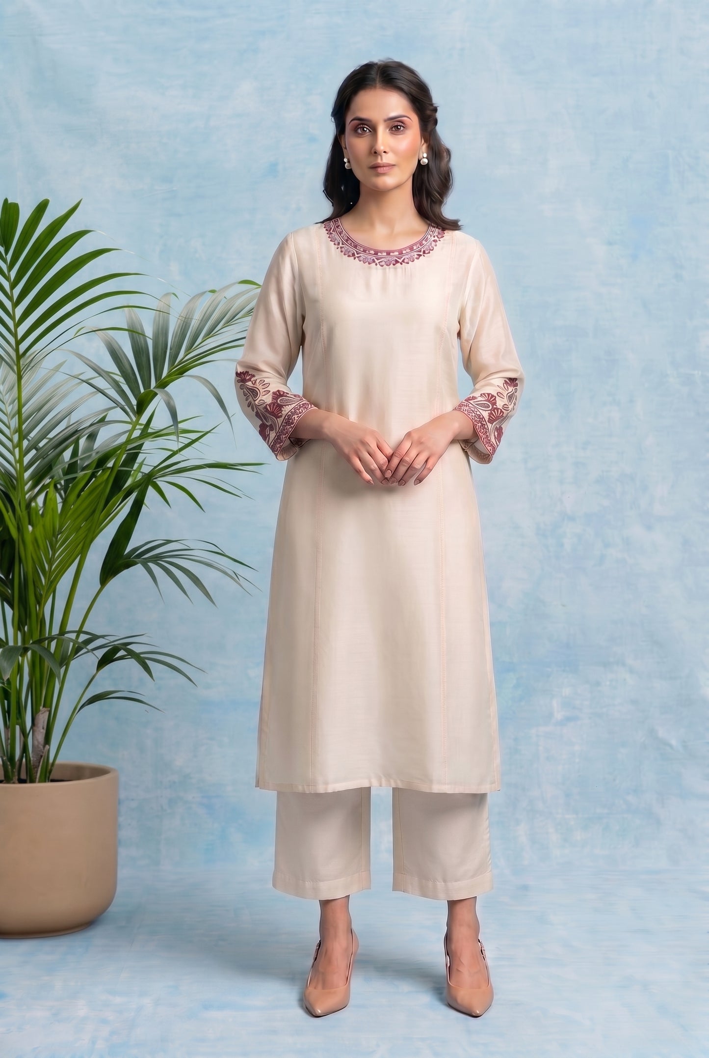 Ivory Pearl Pheran Set with Aari Embroidery