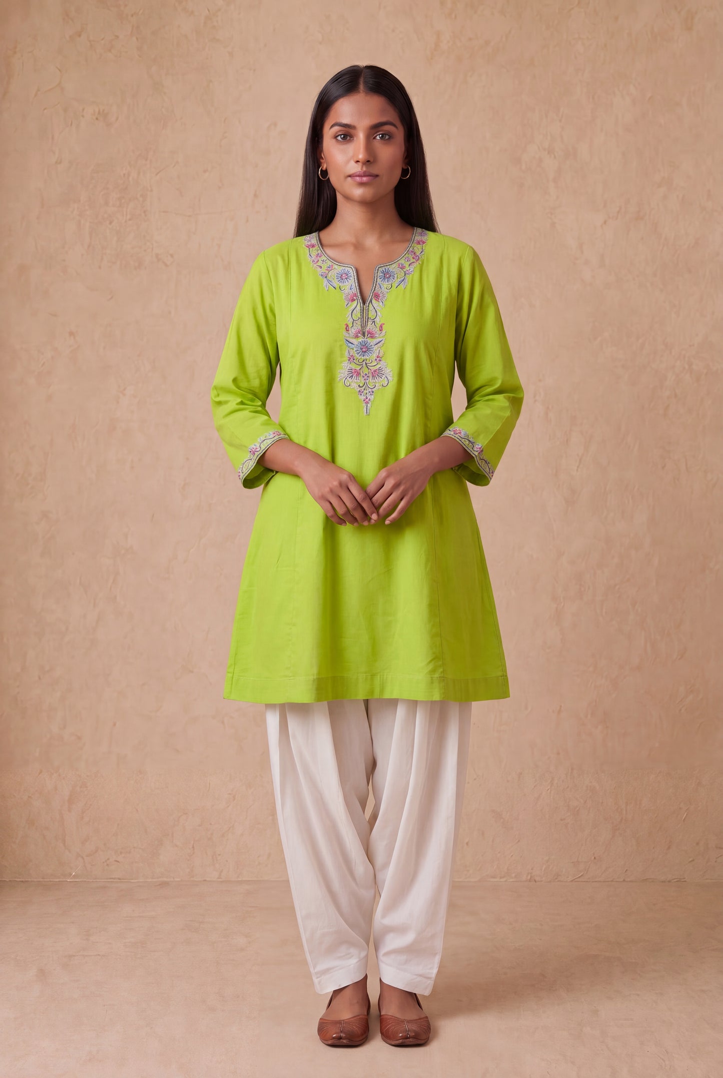 Spring Bloom A Line Kurta Set With Aari Embroidery